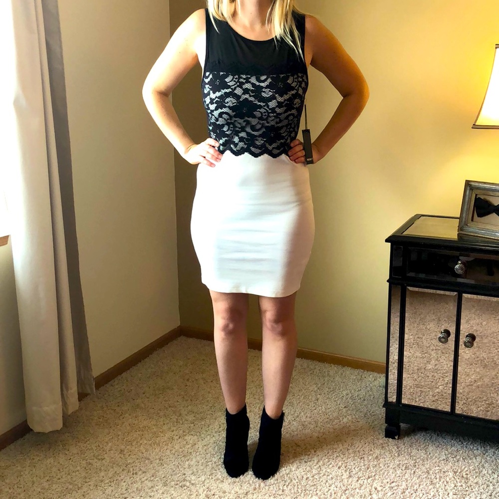 Dress - Black lace top & ivory bottom